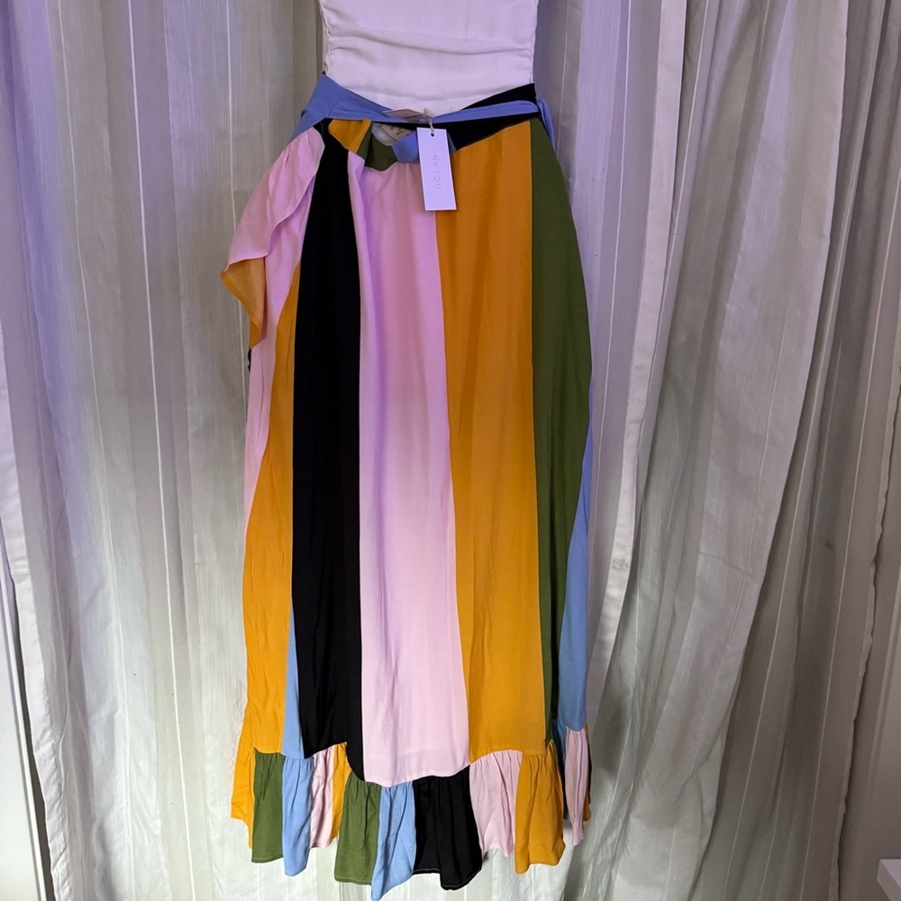 Anthropologie Dolan Mae Wrap Midi Skirt NWT – Colorblock Boho Chic XS - Picture 6 of 9